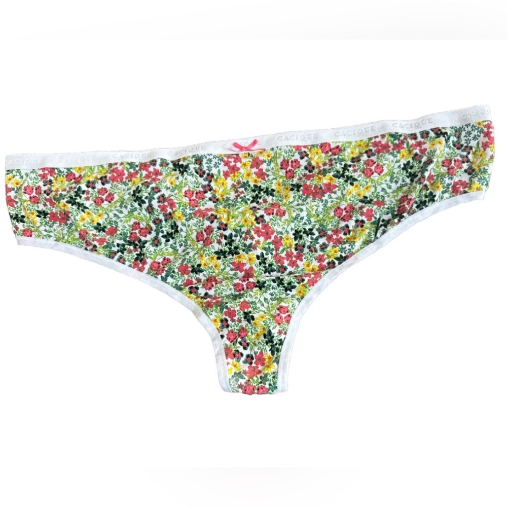 Cacique Cotton Wide Side Floral Thong Panty